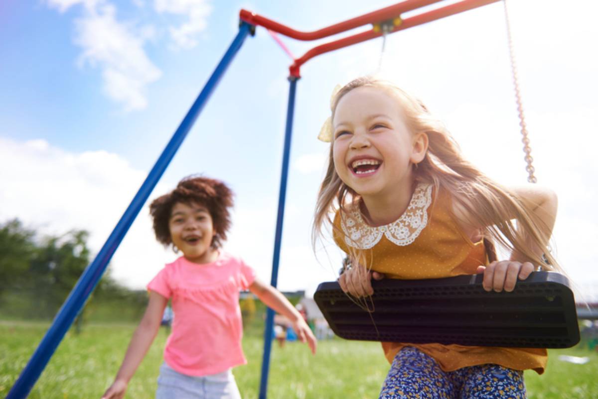 Kids playing together outside.